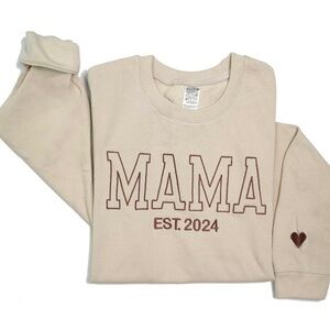 Cream Sweatshirt with Brown 'MAMA EST. 2024' Print